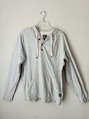 Lucky Brand Long Sleeve Hoodie Henley Mens L Cottong Grey Anorak Pocket